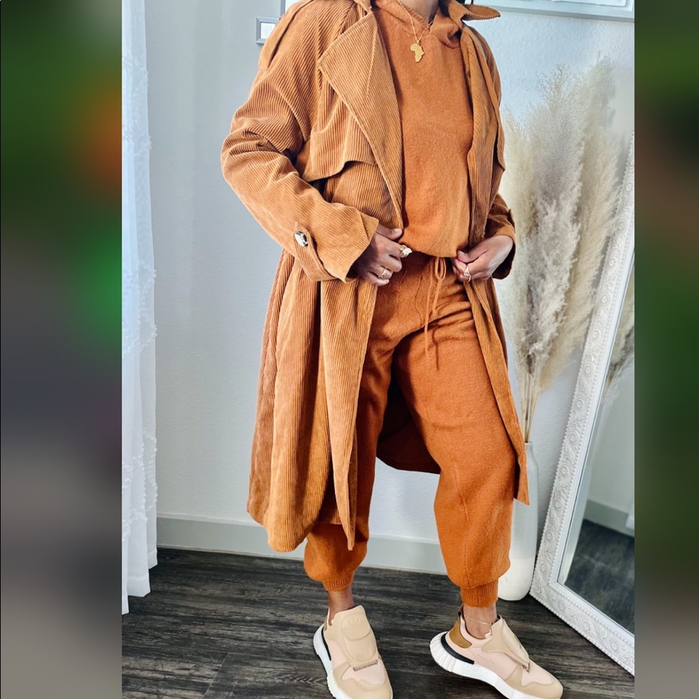 Brown Corduroy Pocketed Lapel Coat Size Small